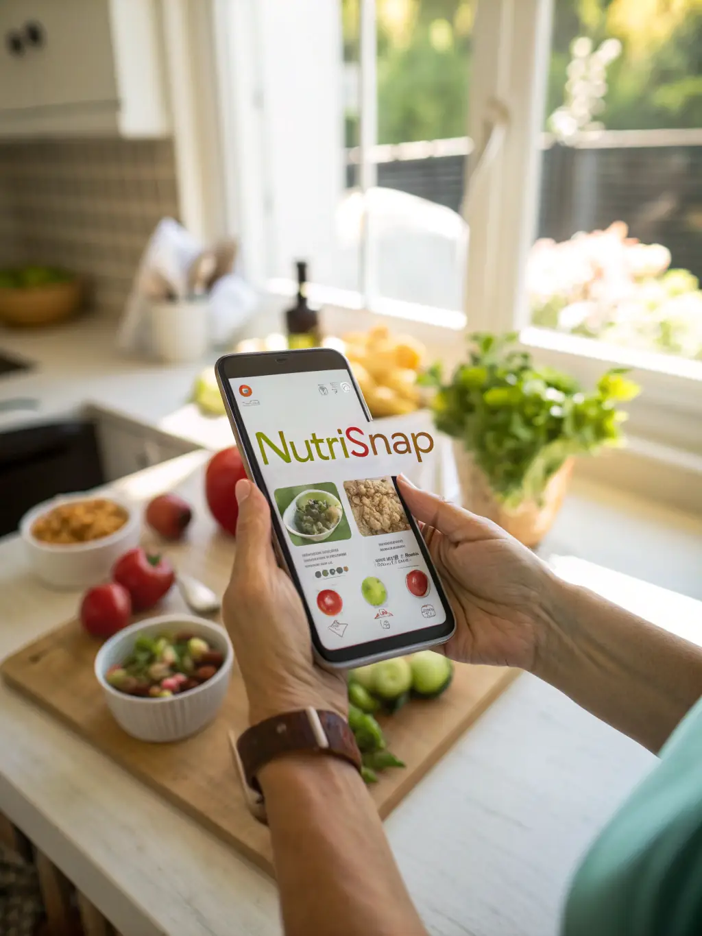 An image of a healthy and delicious meal plan displayed on a smartphone, highlighting the nutrition guidance provided by SmarTwin IA.