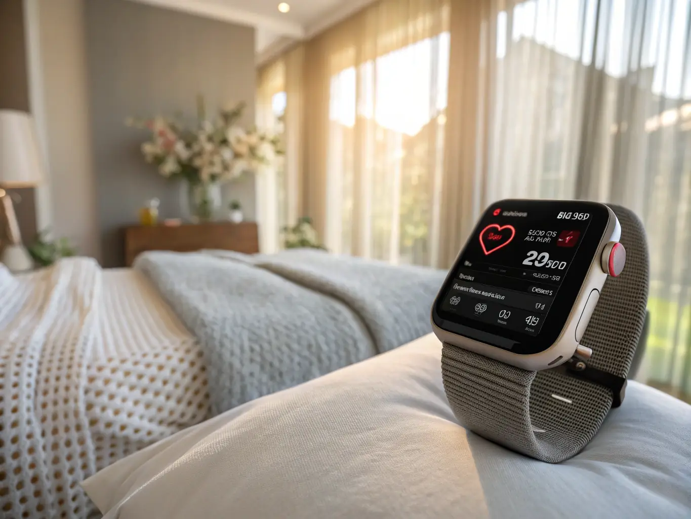 A high-quality 3D render showcasing a heart rate monitor displaying real-time data, integrated with the S.I.G.M.A. platform interface.